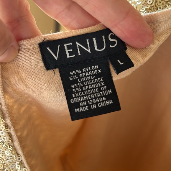 Venus Sz L Allover Gold Mini Sequin Dolman Sleeve Mini Dress Back Cutout Holiday - Picture 5 of 5